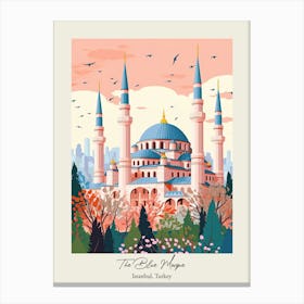 The Blue Mosque   Istanbul, Turkey   Cute Botanical Illustration Travel 0 Poster Canvas Print