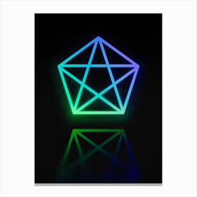 Neon Blue and Green Abstract Geometric Glyph on Black n.0470 Canvas Print