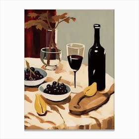 Atutumn Dinner Table With Cheese, Wine And Pears, Illustration 0 Canvas Print