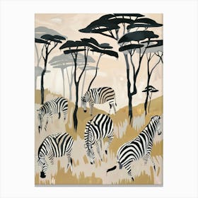 Zebras Pastels Jungle Illustration 1 Canvas Print