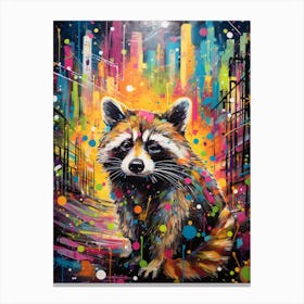 A Raccoon In City Vibrant Paint Splash 2 Canvas Print