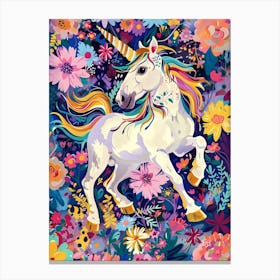 Floral Unicorn Galloping Fauvism Inspired 1 Canvas Print
