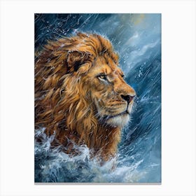 Barbary Lion Facing A Storm Acrylic Painting 1 Canvas Print
