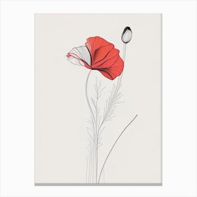 Poppy Floral Minimal Line Drawing 1 Flower Canvas Print