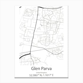 Glen Parva,United Kingdom Minimalist Map Canvas Print