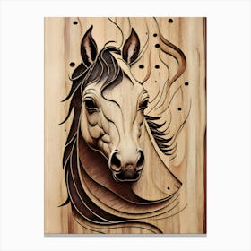 Horse Head Wood Carving, a minimalist horse, Canvas Print
