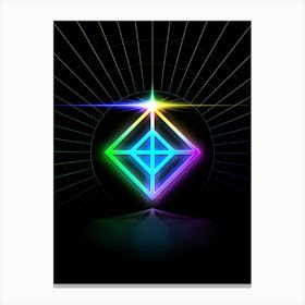 Neon Geometric Glyph in Candy Blue and Pink with Rainbow Sparkle on Black n.0443 Canvas Print