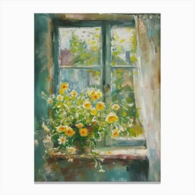 Marigold Flowers On A Cottage Window 4 Canvas Print