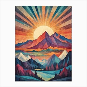 Minimalist Sunset Low Poly Mountains (10) Canvas Print