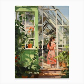 Greenhouse With Lady Canvas Print