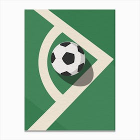 Vintage minimal art Soccer Ball On A Green Field Canvas Print