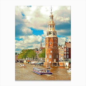 Amsterdam, Canal And Montelbaanstoren Canvas Print