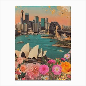 Sydney   Floral Retro Collage Style 4 Canvas Print