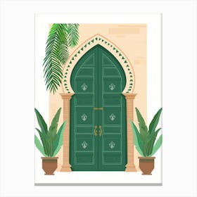 Green Door With Potted Plants 3 Canvas Print