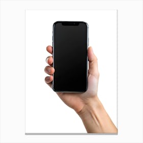 A Woman S Hand Holding Up A Smartphone With A Black Screen, Isolated On A White Background Canvas Print