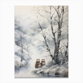 Winter Watercolour Otter Canvas Print