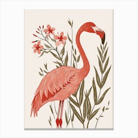 American Flamingo And Oleander Minimalist Illustration 3 Canvas Print
