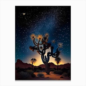 Joshua Tree With Starry Sky Vintage Botanical Line Drawing  (1) Canvas Print