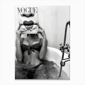 Woman Reading Magzine In The Bathtub Vogue Canvas Print