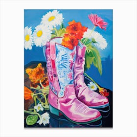Oil Painting Of Wild Flowers And Cowboy Boots, Oil Style 1 Canvas Print
