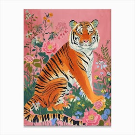 Floral Animal Painting Bengal Tiger 2 Canvas Print