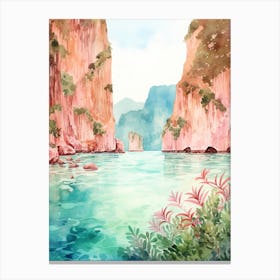 Watercolor Painting Of Maya Bay, Koh Phi Phi Thailand 2 Canvas Print