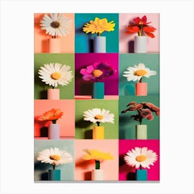 Collage, Colorful Flowers, Vases Canvas Print