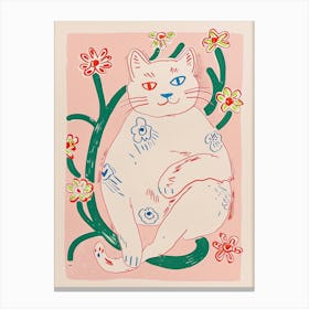 Cute Cat With Flowers Illustration 1 Canvas Print