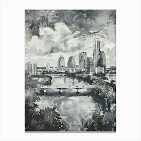 Skyline Austin Texas Black And White Watercolour 3 Canvas Print