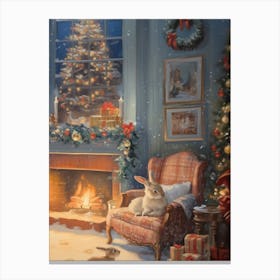 Christmas Rabbits In The Living Room Canvas Print