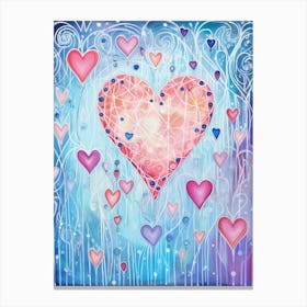 Pastel Blue & Pink Doodle Heart 1 Canvas Print