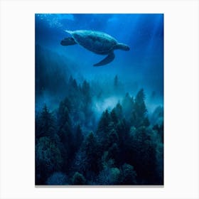 A Sea Turtle Swims Over The Trees 1 Canvas Print