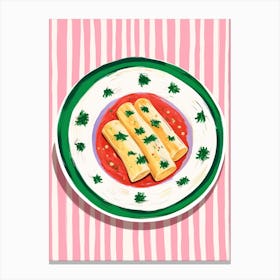 A Plate Of Canelloni, Top View Food Illustration 3 Canvas Print