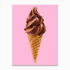 Chocolate Ice Cream Cone On A Pink Background Print Canvas Print