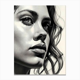 Silent Depths: Realistic Portrait Of A Woman Canvas Print