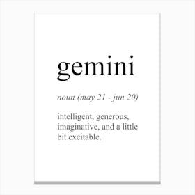 Gemini Star Sign Definition Meaning Canvas Print