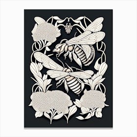 Worker Bees Black 2 William Morris Style Canvas Print