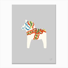 White Swedish Dalahorse On Light Grey Canvas Print