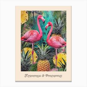 Flamingo & Pineapple Vintage Poster 5 Canvas Print