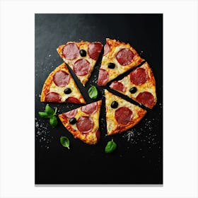 Pizza with salami — Food kitchen poster/blackboard, photo art Canvas Print