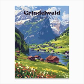 Grindelwald Switzerland Berne Digital Travel Illustration Canvas Print