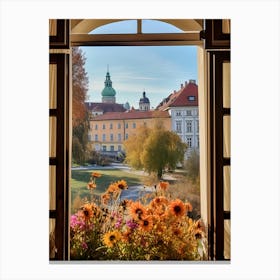 Window View Of Ljubljana Slovenia In Autumn Fall, Watercolour 2 Canvas Print