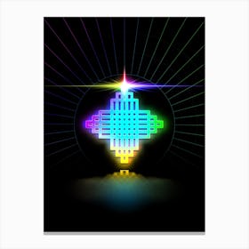 Neon Geometric Glyph in Candy Blue and Pink with Rainbow Sparkle on Black n.0384 Canvas Print
