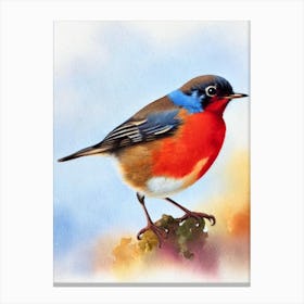 European Robin Watercolour Bird Canvas Print
