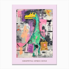 Dinosaur Shopping Pink Purple Graffiti Style 2 Poster Canvas Print