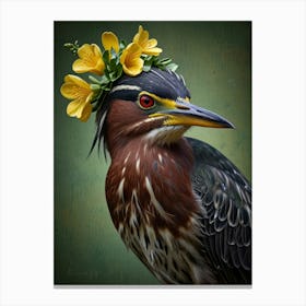 Bird With A Flower Crown European Robin Art Print 7 Canvas Print