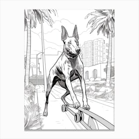 Doberman Pinscher Dog Skateboarding Line Art 1 Canvas Print