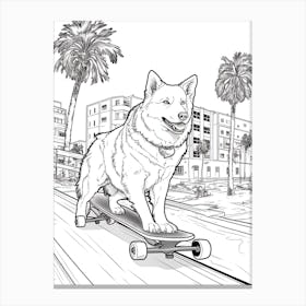 Siberian Husky Dog Skateboarding Line Art 1 Canvas Print
