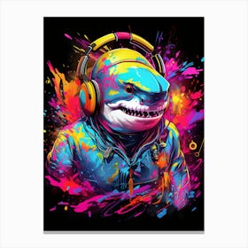  A Shark Wearing Headphones Spinning Dj Decks 3 Canvas Print