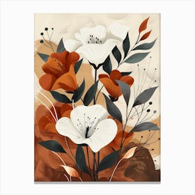 Flowers In Beige, Brown And White Tones, Using Simple Shapes In A Minimalist And Elegant 17 Canvas Print